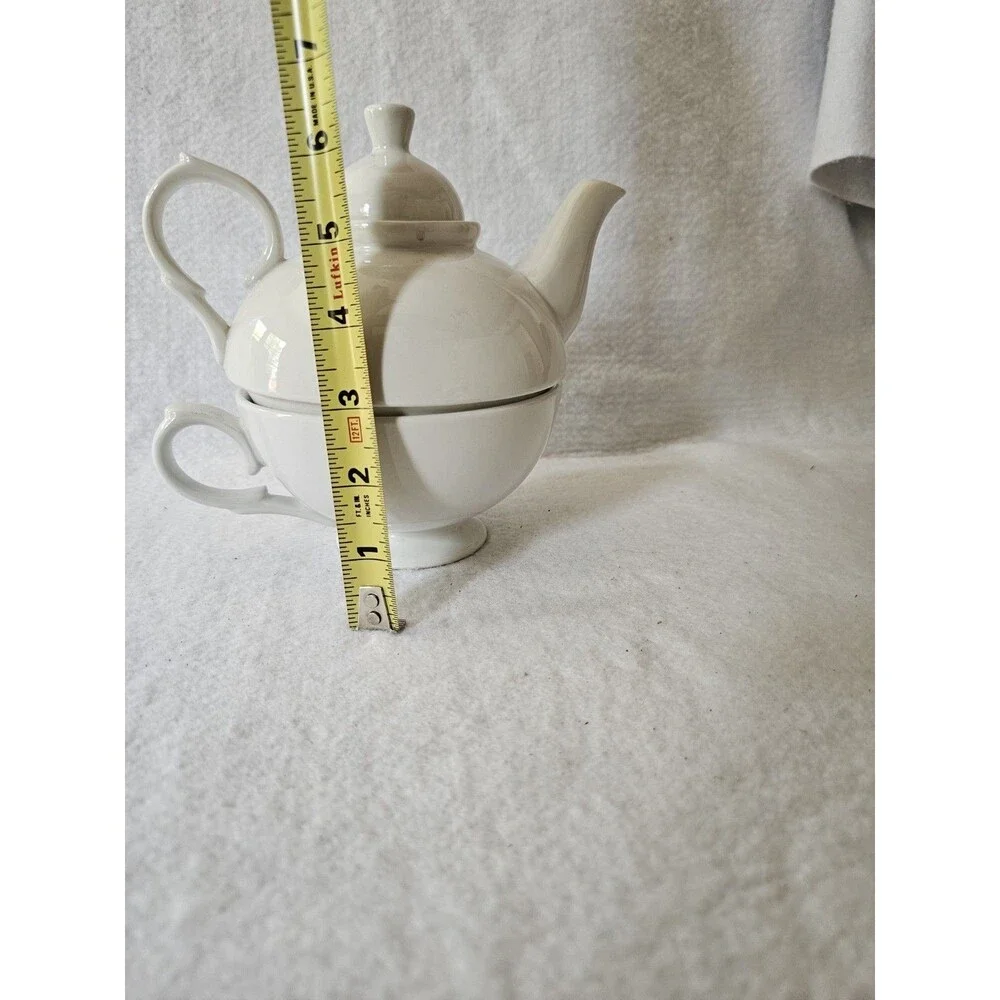 World Market White Tea For One Teapot Cup Set Infuser Ceramic Made In China